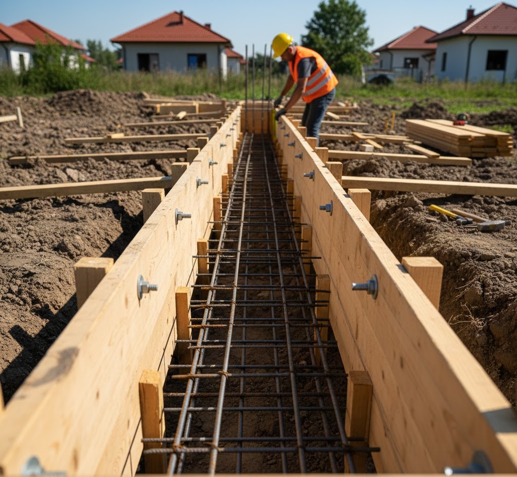 ბლოკის ღობის მშენებლობისთვის საყალიბე კონსტრუქციის მოწყობა