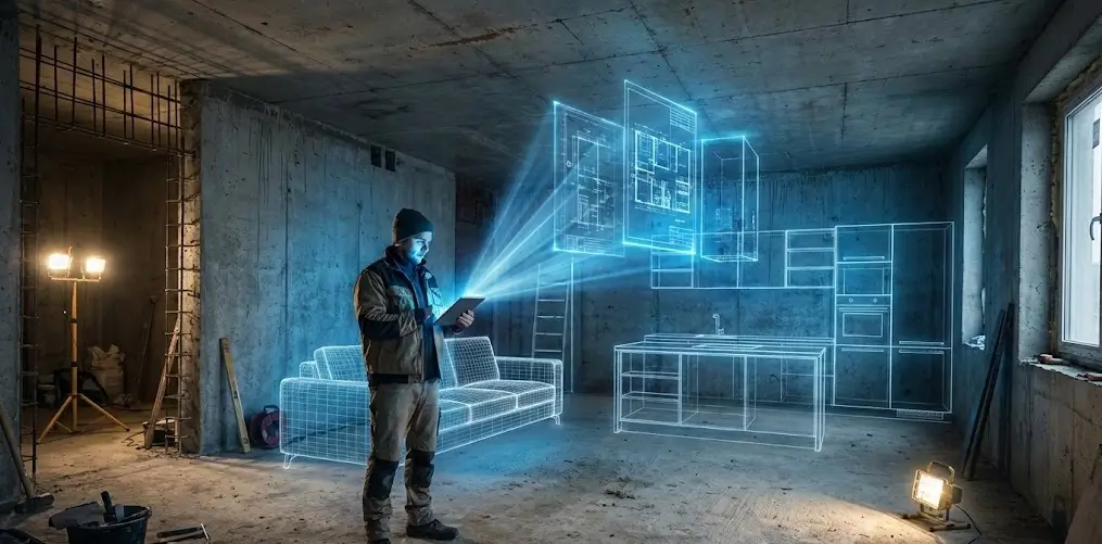 ინტერიერის 3D ვიზუალიზაციის პროექცია შავ კარკასში - ბინის რემონტის დაგეგმარება Datvale.ge.