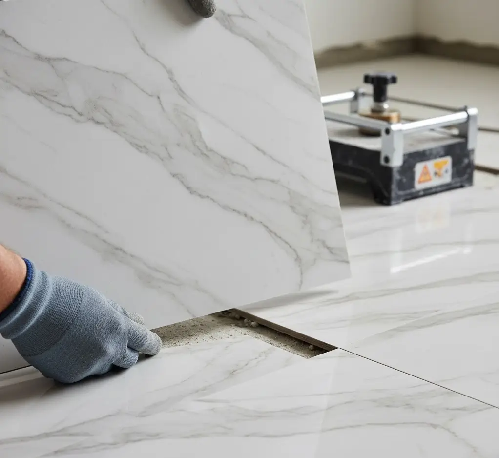 რემონტის მასალების დანაკარგების დათვლა - კაფელ-მეტლახის ჭრა და ნარჩენები.