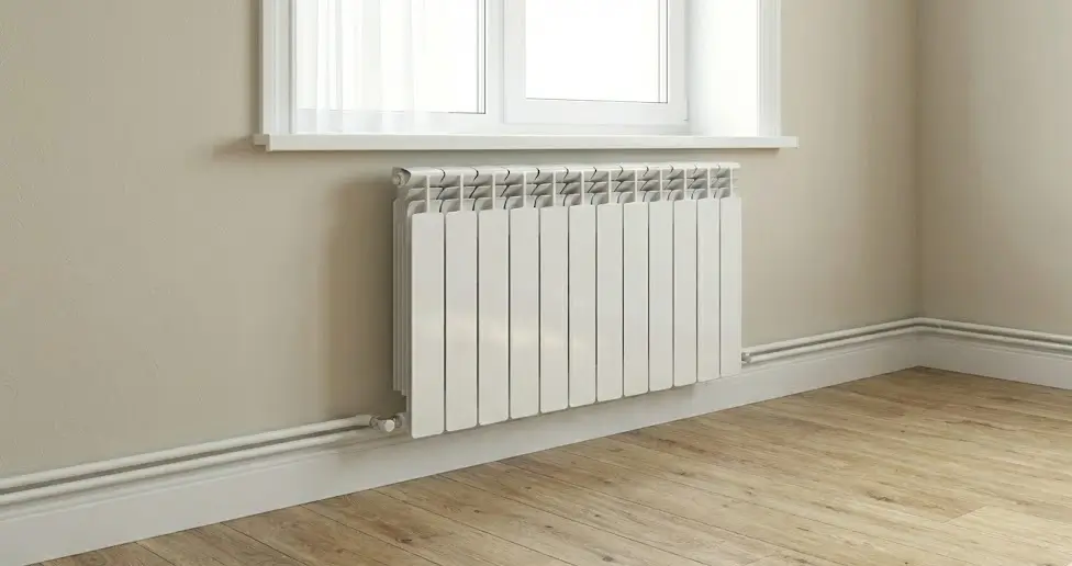 ალუმინის სექციური რადიატორის მონტაჟი კედელზე გარე გაყვანილობის მეთოდით.