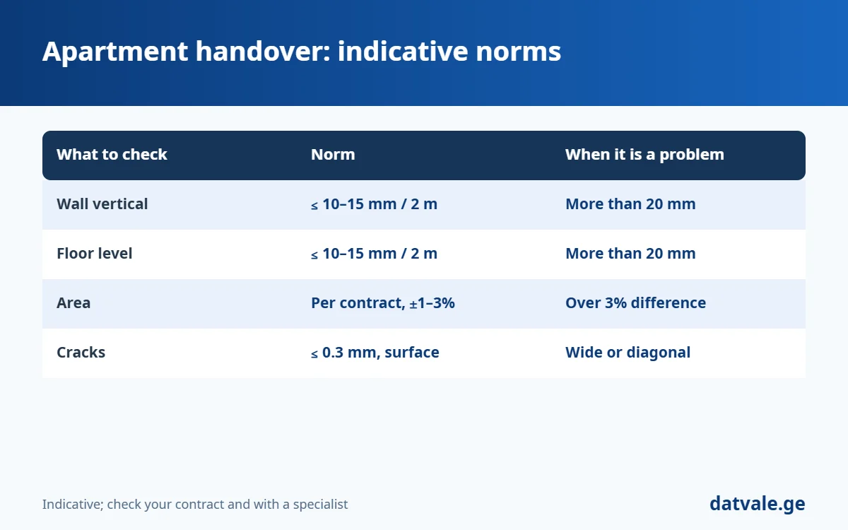 Apartment handover: indicative acceptable deviations