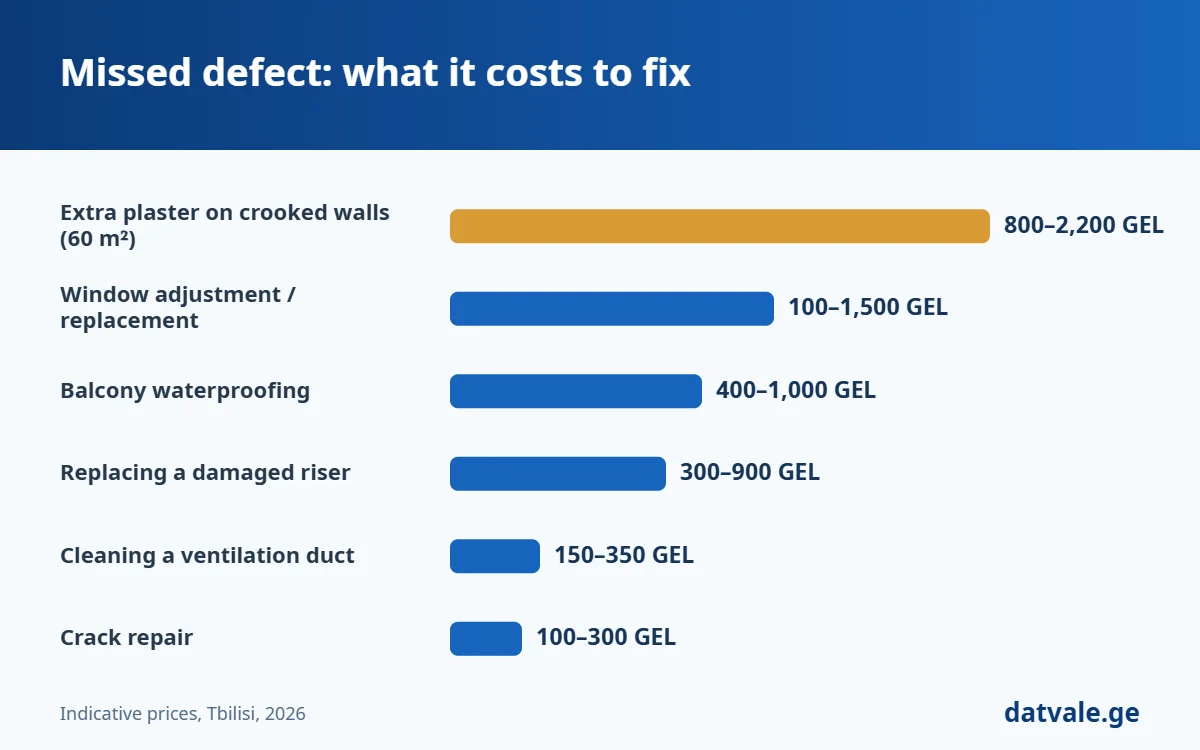 Apartment handover: cost of fixing missed defects