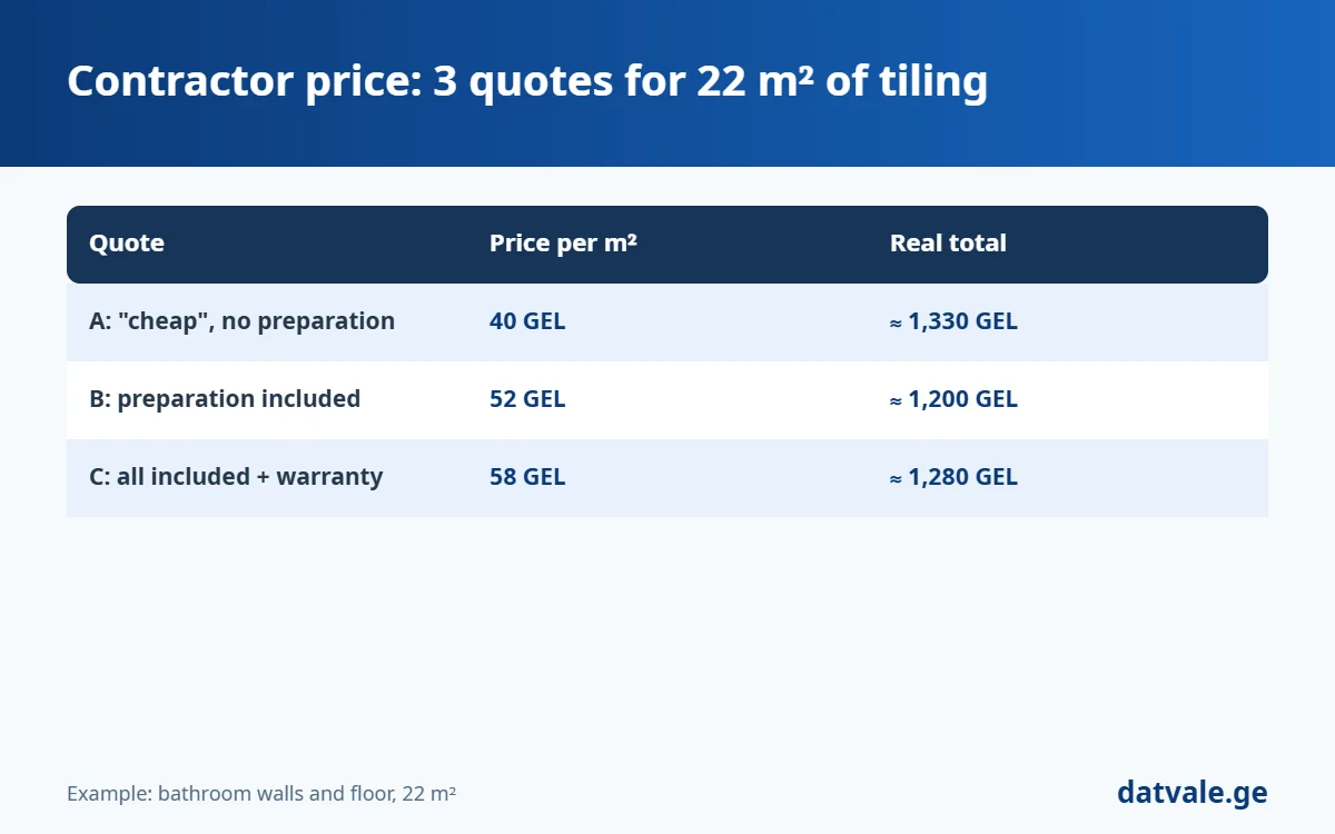 Contractor price increase example: comparing three tiling quotes