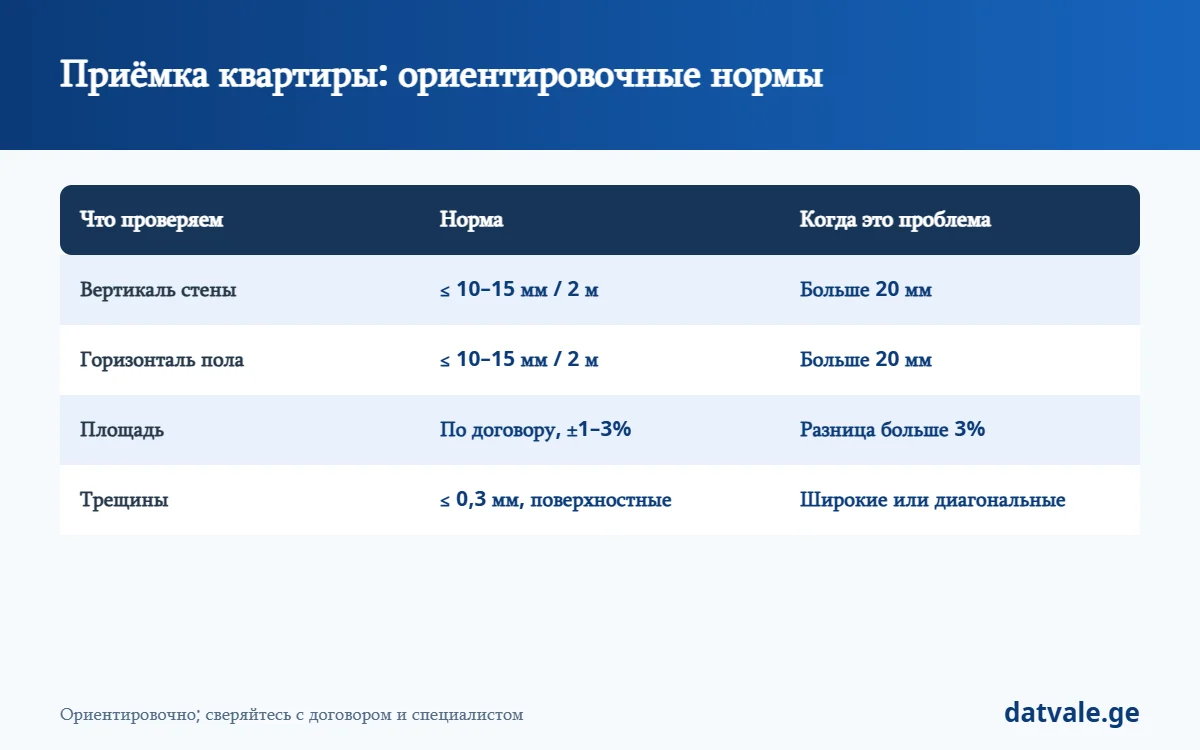 Приёмка квартиры — ориентировочные допустимые отклонения