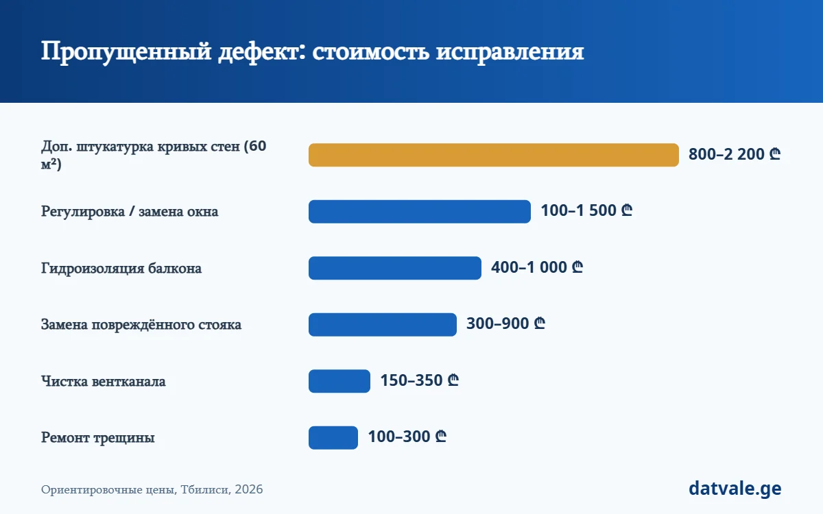 Приёмка квартиры — стоимость исправления пропущенных дефектов