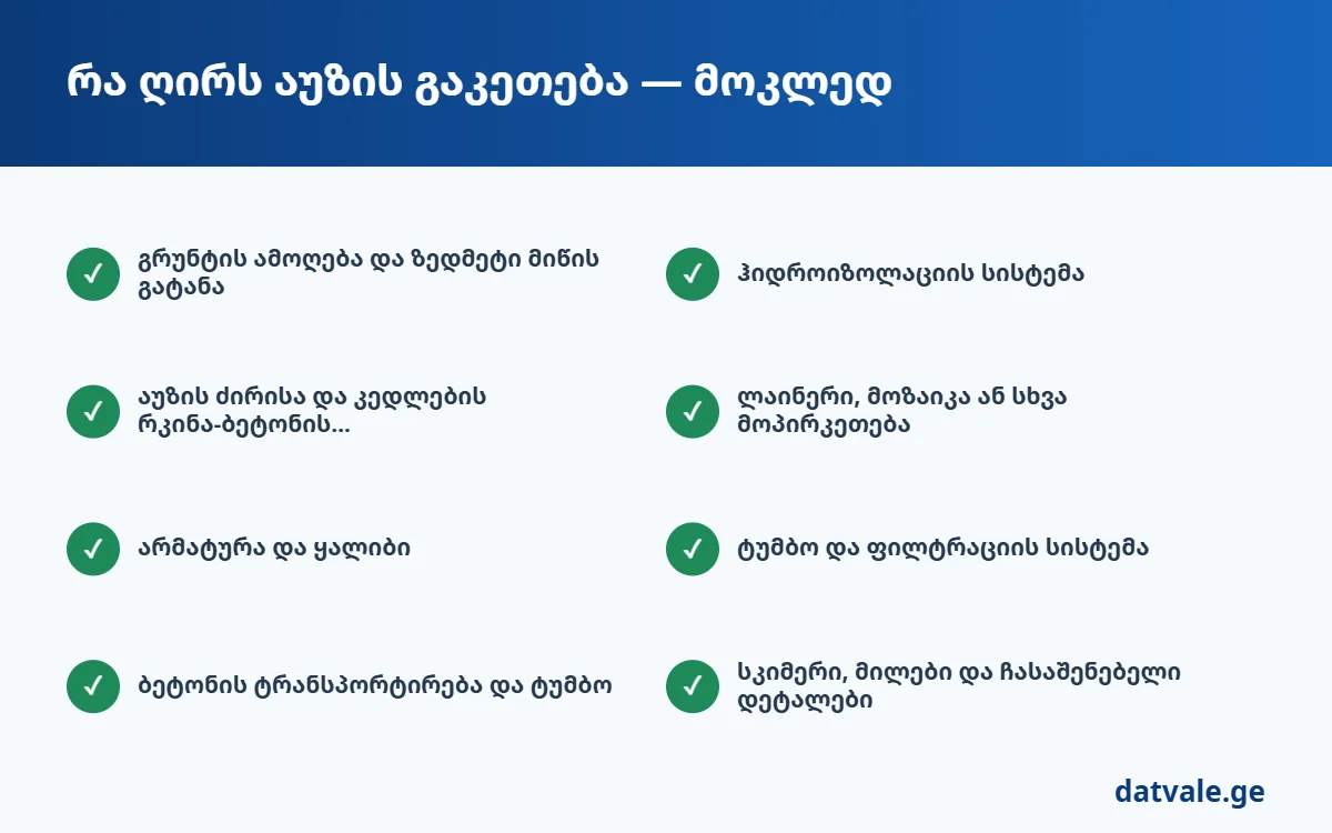 რა ღირს აუზის გაკეთება — მოკლე ჩამონათვალი