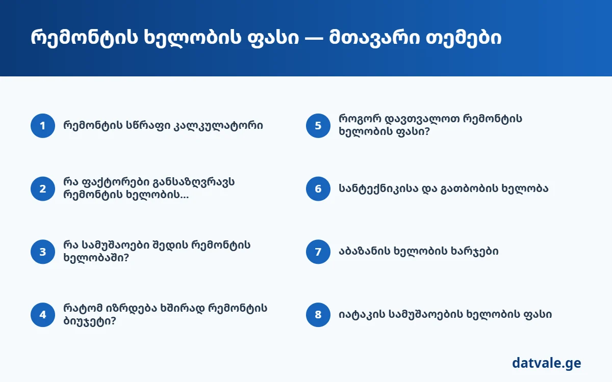 რემონტის ხელობის ფასი — სტატიის მთავარი თემები