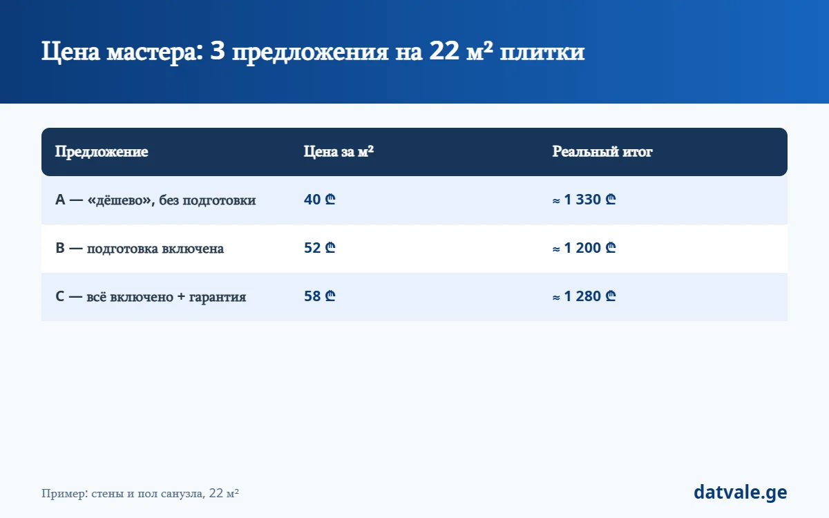 Цена мастера — сравнение трёх предложений по плитке